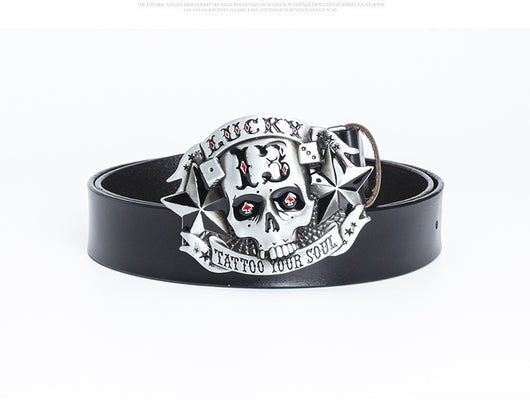 Cinturón de Cuero para Hombre con Hebilla Calavera Skateboard - Image 15