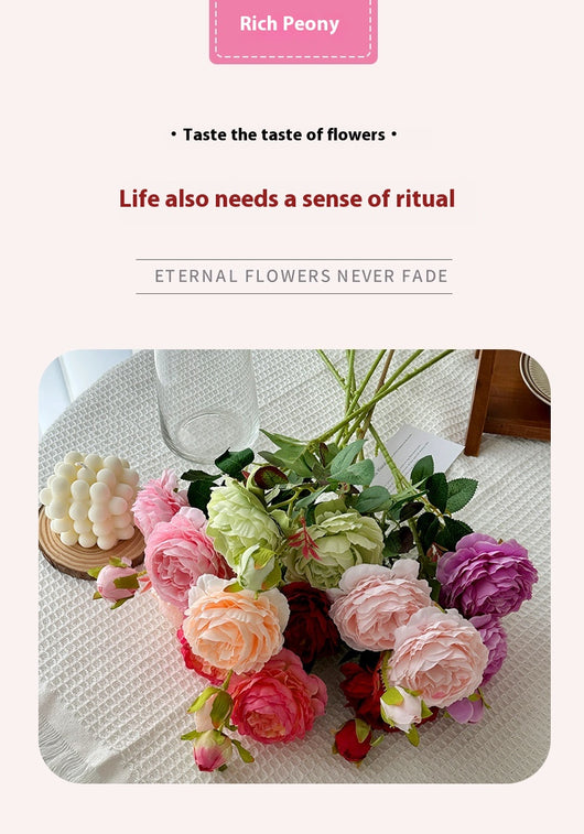 Flores Artificiales de Peonía y Rosa Premium para Decoración del Hogar - Image 23