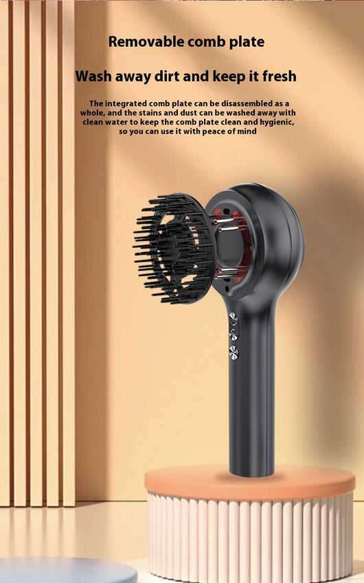 Dark gray electric scalp massage comb with black bristles and red accents, shown with a clear protective cover. - Image 12
