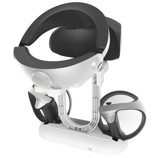 White ABS charging and storage stand for PS VR2 handles and glasses, with a U-shaped support and two charging docks. - Image 10