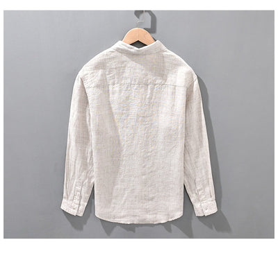 Camisa de Lino Transpirable Suelta para Hombre Color Sólido - Image 10