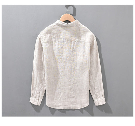 Camisa de Lino Transpirable Suelta para Hombre Color Sólido - Image 10