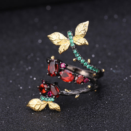 Anillo de Plata S925 con Diseño de Mariposa y Amatista Natural