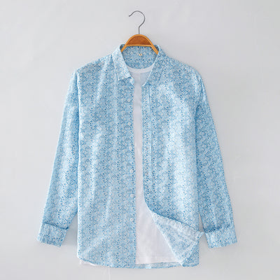 Camisa Casual de Algodón y Lino con Estampado y Cuello Solapa para Hombre - Image 10