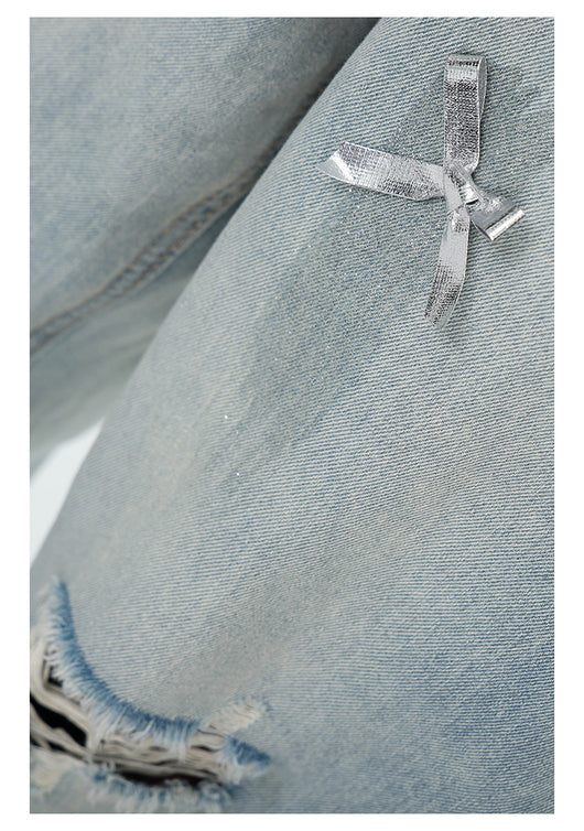 Jeans Rectos Retro con Lazada y Rotos para Mujer - Image 21
