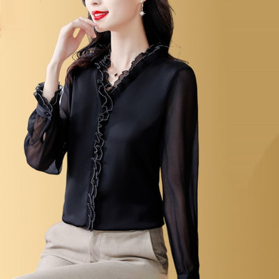 Blusa Elegante de Chifón Liso con Manga Larga para Mujer - Image 6