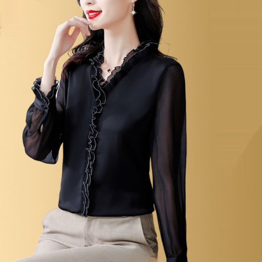 Blusa Elegante de Chifón Liso con Manga Larga para Mujer - Image 6