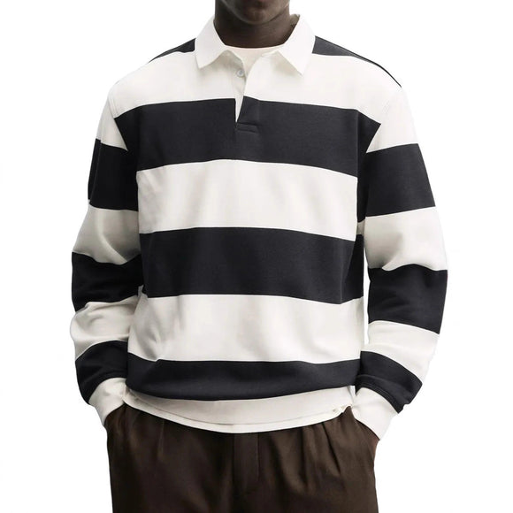 Camiseta Holgada de Rayas con Cuello Relajado y Mangas Largas
