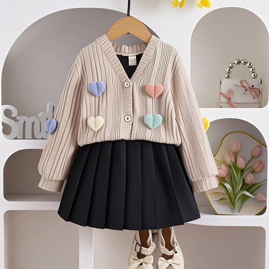 Conjunto Elegante: Abrigo Manga Larga y Falda Tableada Liso - Image 2