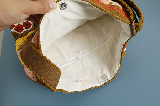 Bolsa Bucket Artesanal Tejida a Mano con Estilo Étnico Cuadros Abuela - Image 10