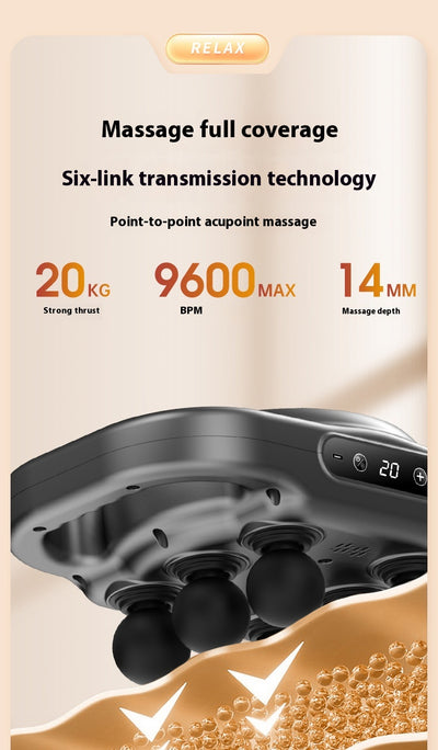 White six-head percussion muscle massager with LCD screen, 9-speed mode, and 20-speed intensity for deep tissue relaxation. - Image 24