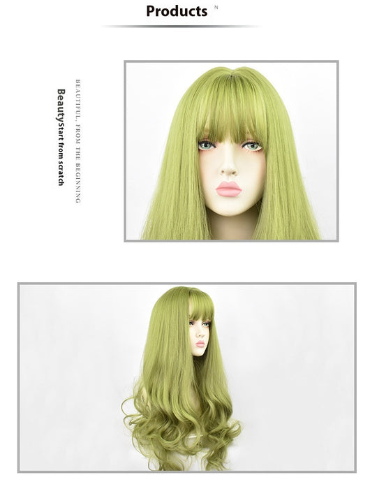 Peluca Ondas Grandes Verde Menta con Flequillo Aéreo - Elegancia Moderna - Image 8