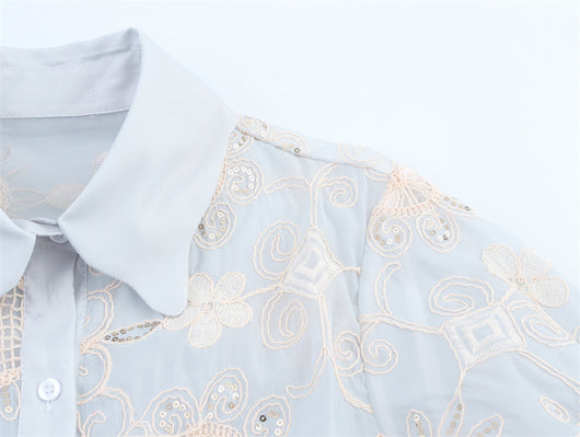 Camisa Larga Bordada con Lentejuelas y Estampado Étnico - Image 16