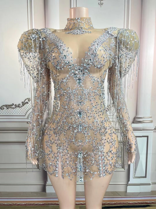Vestido de Noche con Cadena de Diamantes Completos para Dama - Image 7