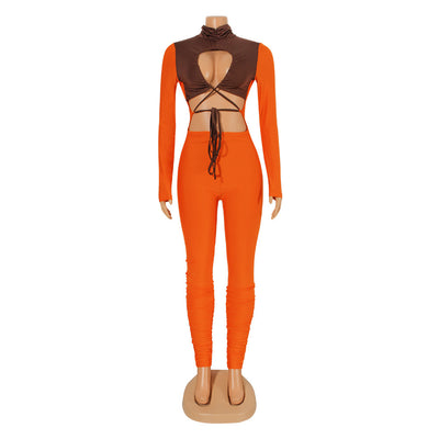 Jumpsuit Elegante de Manga Larga con Detalles Calados y Combinación de Colores - Image 26