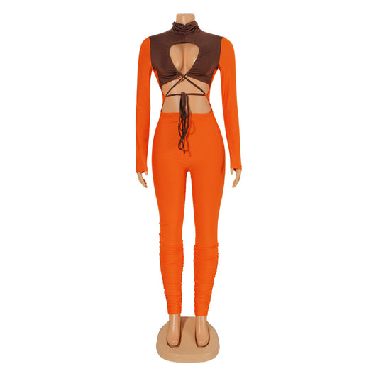 Jumpsuit Elegante de Manga Larga con Detalles Calados y Combinación de Colores - Image 26