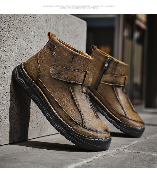 Botas Altas de Cuero para Hombre - Estilo Cargo Versátil - Image 14