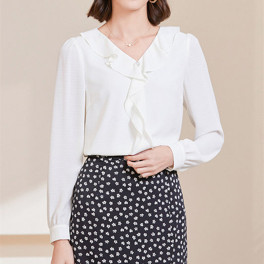 Blusa Elegante de Chifón con Cuello en V y Mangas Largas para Mujer - Image 2