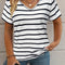 Blusa Casual a Rayas con Cuello en V y Manga Corta