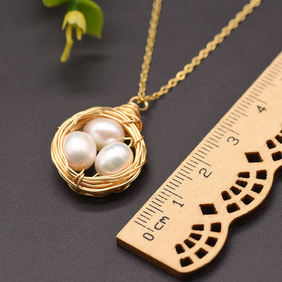 Collar Colgante Perla de Agua Dulce Nido de Pájaro Artesanal - Image 4