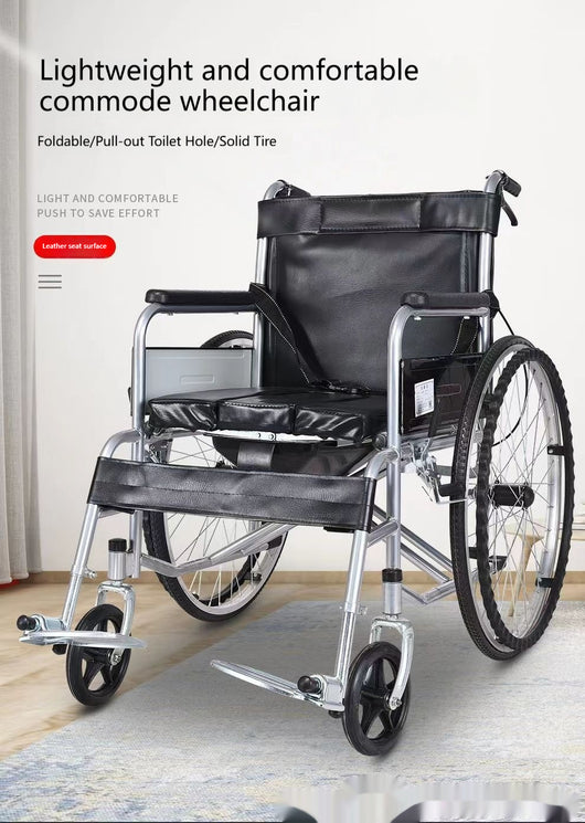 Silla de Ruedas Plegable Ligera con Inodoro Integrado para Adultos Mayores - Image 9