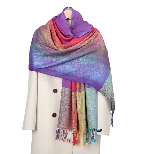 Rebozo Étnico Degradado con Bordado Colorido y Borlas de Cachemira - Image 2