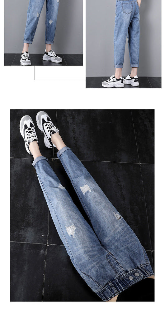 Pantalones Harem Rabanero de Cintura Alta con Rotos y Elástico Fino - Image 13