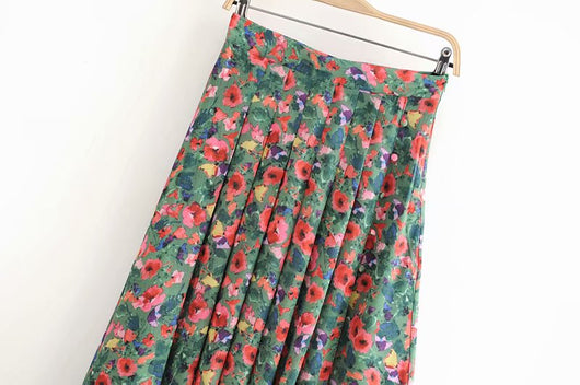 Falda Larga de Cintura Alta con Pliegues y Abertura Estilo Resort - Image 5