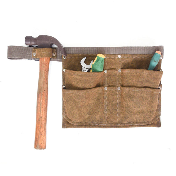 Riñonera de Lona Encerada Resistente al Agua - Bolsa de Herramientas Multiusos Color Barro