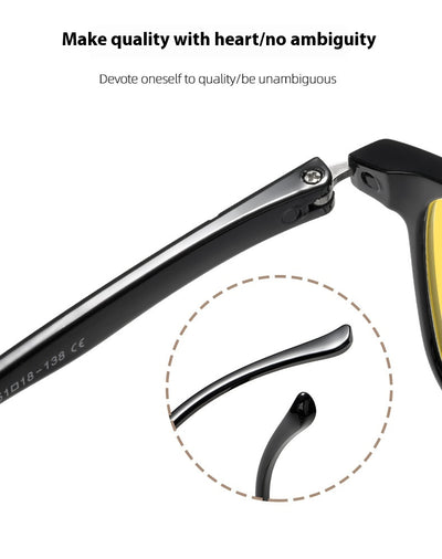 Purple frame glasses with yellow night vision lenses, featuring a subtle glitter effect on the temples. - Image 9