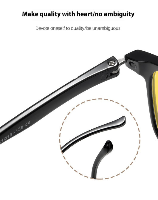 Purple frame glasses with yellow night vision lenses, featuring a subtle glitter effect on the temples. - Image 9