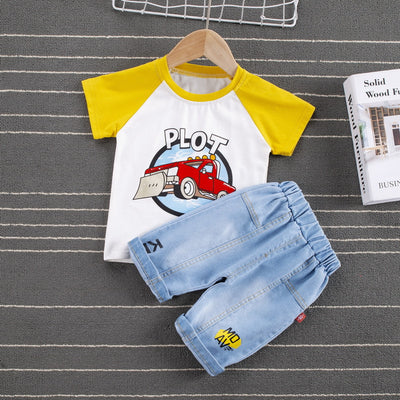 Conjunto Casual Infantil Western Cartoon Hombro Caído Manga Corta - Image 3