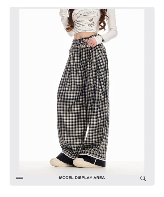 Pantalón Cuadros Mujer Cintura Alta Recto Holgado - Image 8
