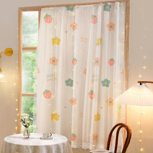 White semi-sheer curtain with a green grid pattern and illustrations of potted cacti and succulents, featuring "DON'T TOUCH ME" text. - Image 5