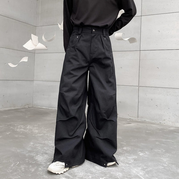 Pantalones Anchos Plisados Hombre - Corte Relajado Oscuro