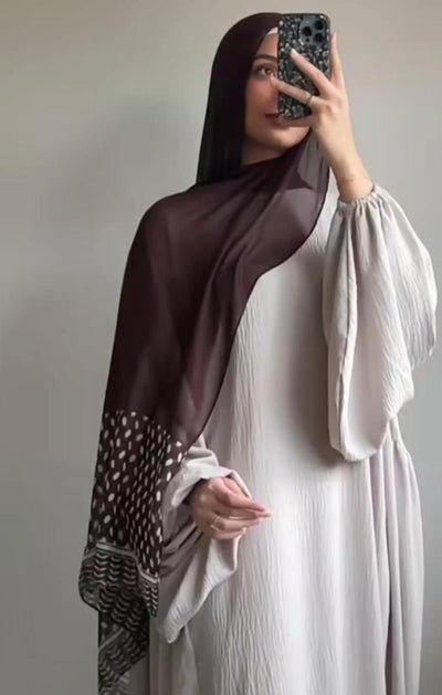 Pañuelo Largo de Gasa Perlada con Estampado Liso - Hijab Versátil para Mujer - Image 10