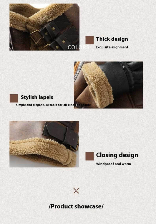 Abrigo de Invierno para Hombre con Cuero, Piel de Cordero y Acolchado Grueso - Image 6