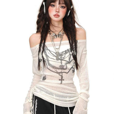 Blusa Floral Hombros Descubiertos Manga Larga - Image 2