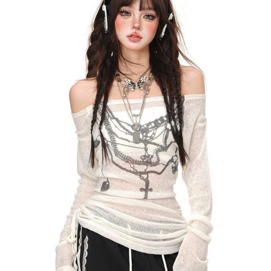 Blusa Floral Hombros Descubiertos Manga Larga - Image 2
