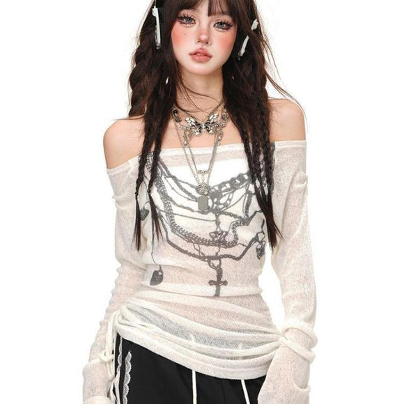 Blusa Floral Hombros Descubiertos Manga Larga