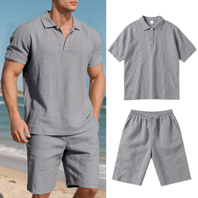 Conjunto de Shorts y Camisa de Lino Suelta para Hombre - Cómodo y Fresco para Playa - Image 11