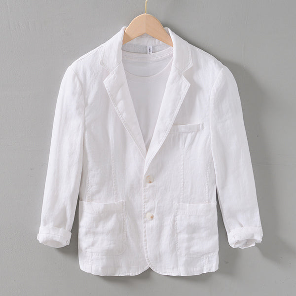 Traje de Lino con Cuello Clásico - Diseño Retro Fácil de Combinar