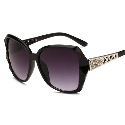 Women's retro big frame sunglasses with brown faceted frames, gradient purple lenses, and rhinestone-detailed silver temples. - Image 8