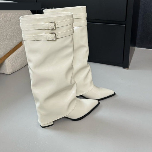 Botas Largas Hasta la Rodilla con Tacón Grueso y Punta Afilada - Image 2