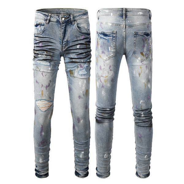 Pantalones Vaqueros Rotos Slim Fit Azul Claro para Hombre