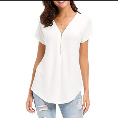 Blusa Suelta V-Escote Manga Corta con Detalles de Costura - Image 10