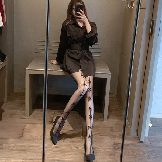 Medias de Encaje Sexy con Moño Negro - Image 2