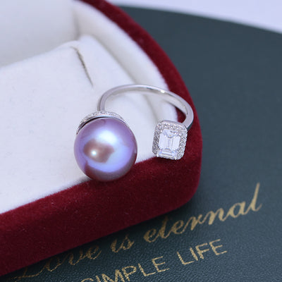 Anillo de Perla de Agua Dulce Blanca 12-13mm Plata 925 Estilo Cubo de Azúcar Ajustable - Image 19