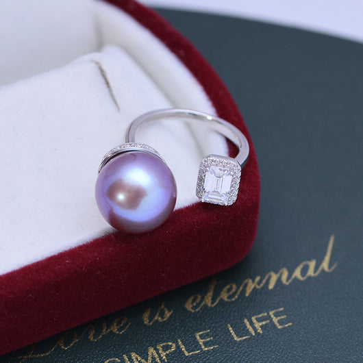Anillo de Perla de Agua Dulce Blanca 12-13mm Plata 925 Estilo Cubo de Azúcar Ajustable - Image 19