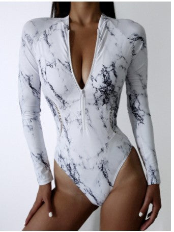 Traje de Baño Deportivo con Estampado Floral y Cierre de Cremallera - Image 7